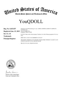 YOUDOLL United States trademark certificate